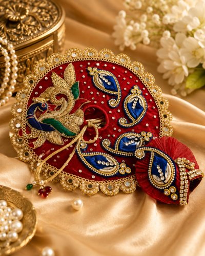 Peacock Zari Angrakha Vagha in Maroon for Laddu Gopal